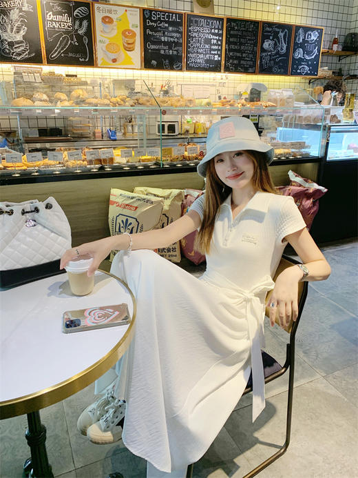 <曾小咸推荐>polo领短袖连衣裙女夏季巨好看显瘦a字收腰连身长裙子 商品图5
