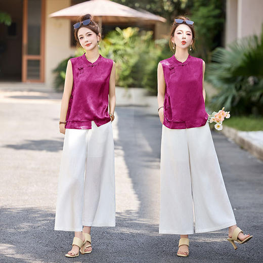 新中式国风时尚洋气，无袖上衣显瘦阔腿裤两件套HR-LYSX2577 商品图2