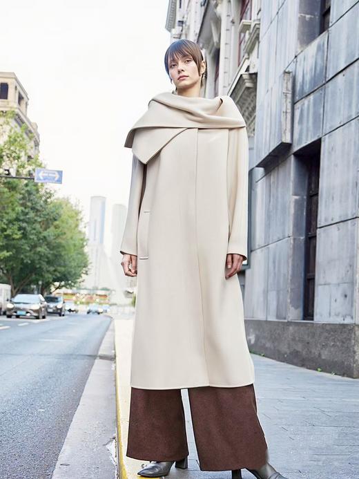 【高端系列】手工定制117款100%澳洲超细羊毛围巾可系腰带长款双面尼大衣-喜出 商品图1