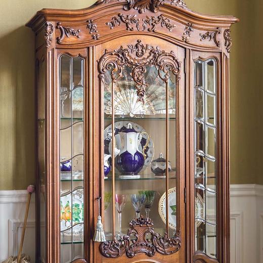 独角鹿西洋古董法国出品路易十五风格繁花卷叶纹胡桃木精雕装饰玻璃展柜 商品图2