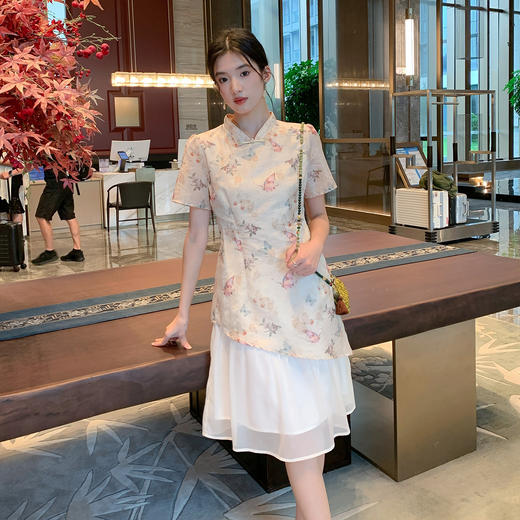 奢姿大码女装2026夏季减龄蝴蝶印花改良旗袍裙子胖妹妹拼接连衣裙9952853526 商品图4