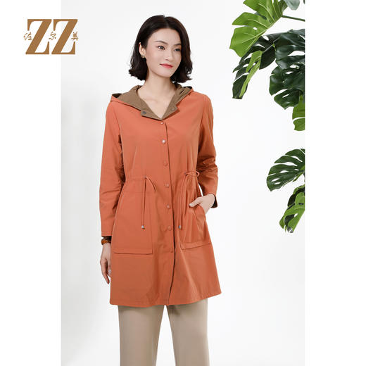 佐尔美复古双面穿抽绳连帽显瘦中长款风衣外套女M43FZ12 商品图2