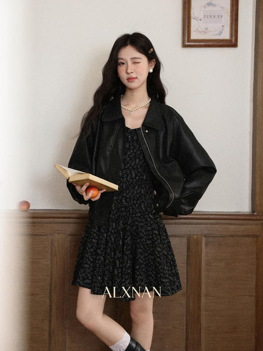 鹿向南「都市主角」高级感复古黑色皮衣外套女秋新款拉链翻领夹克 商品图1