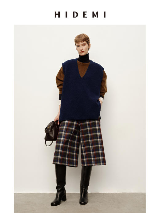 HIDEMI 进口澳洲羊毛圈圈绒夹花混纺纱线v领大廓形多穿马夹背心 商品图1