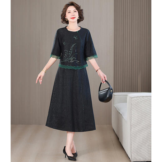 AHM yqwl5537优雅国风套装妈妈装衬衫半身裙两件套 商品图2