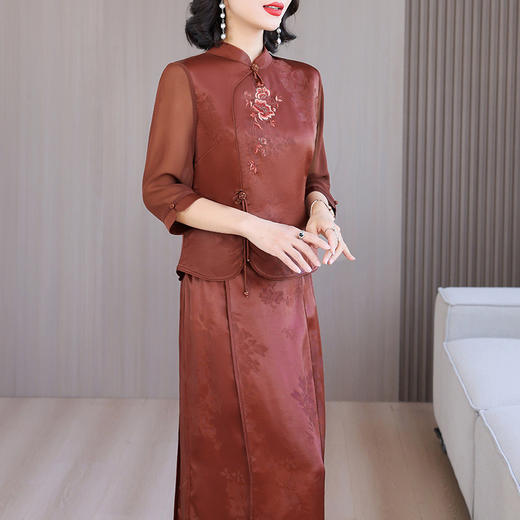 AHM yqwl5612优雅时尚套装复古立领衬衫半身裙两件套 商品图3