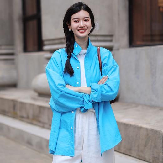 绽放女装521朵/天丝棉帅气大廓型文艺百搭落肩长袖衬衫女上衣外套 商品图1