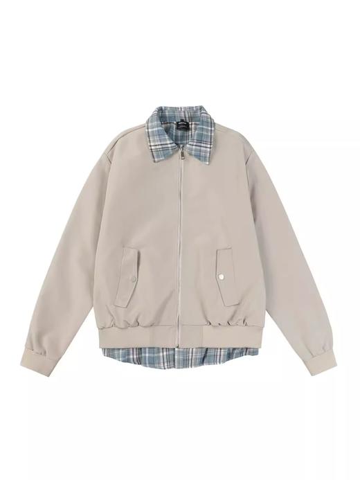 【美式Cleanfit假两件翻领夹克外套】春秋季新款 宽松潮流内搭格子上衣 商品图4