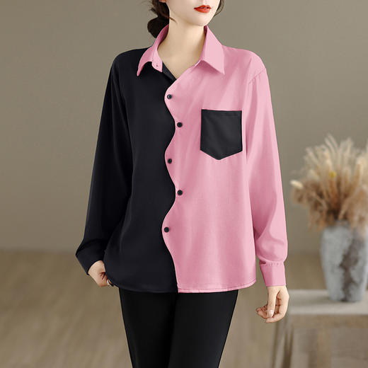 AHM wyss7306撞色POLO领洋气衬衫显瘦时尚休闲上衣 商品图2