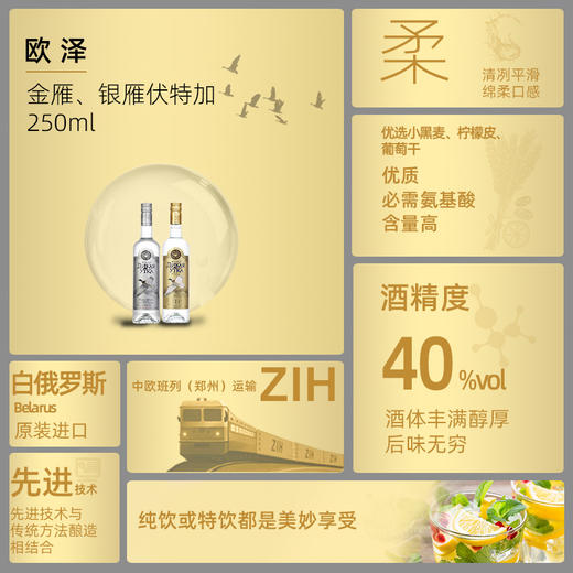【中欧班列直供】白俄罗斯伏特加  欧泽 金雁/银雁伏特加   40%  250ml/瓶  原装进口 商品图2