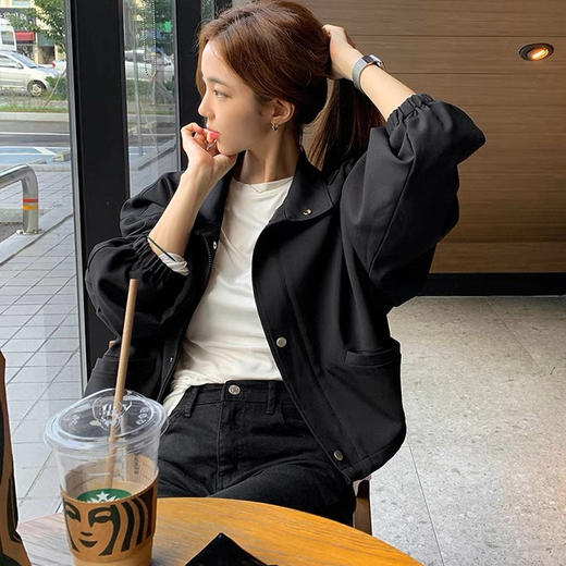【新款春秋薄款纯色短款外套】气质慵懒风 宽松休闲立领夹克上衣  商品图1