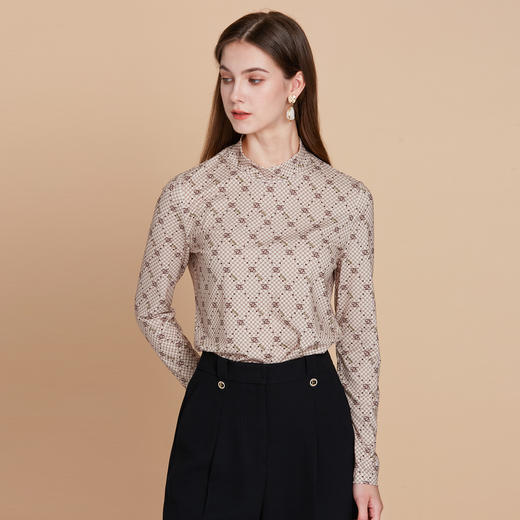 EITIEEITIE爱特爱精致立领打底修身舒适柔软印花2025秋季新款上衣7902605 商品图1