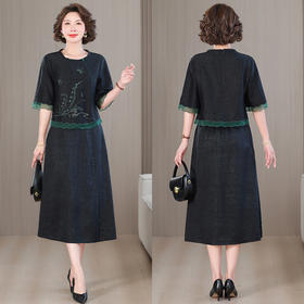 AHM yqwl5537优雅国风套装妈妈装衬衫半身裙两件套