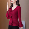 亮闪闪网纱t恤女士秋装上衣时髦V领内搭打底衫妈妈舞蹈服漂亮小衫 商品缩略图2