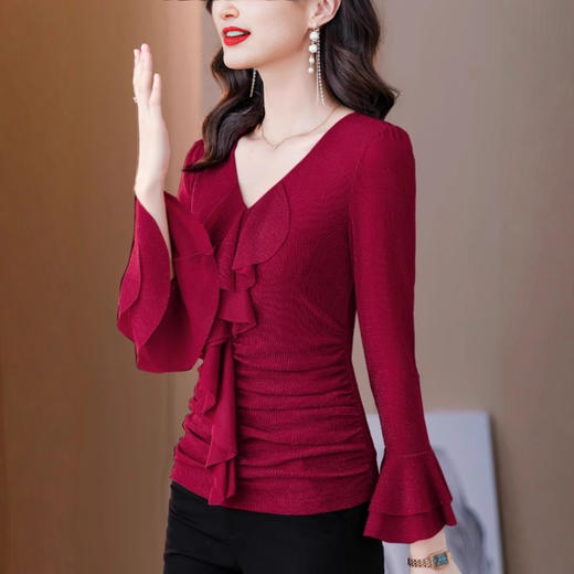 亮闪闪网纱t恤女士秋装上衣时髦V领内搭打底衫妈妈舞蹈服漂亮小衫 商品图2