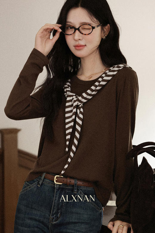 鹿向南「松露漫想」咖色圆领长袖针织衫早秋新款通勤宽松上衣女装 商品图5