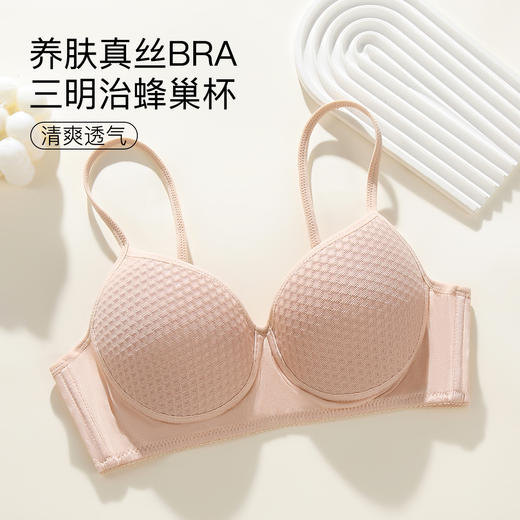 【100%桑蚕丝】蜂巢透气小胸聚拢真丝文胸润肤养胸内衣无钢圈碎影浅舞 商品图1