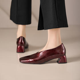 【预售5天】时尚经典女士小皮鞋气质百搭舒适头层牛皮粗跟方头浅口高跟单鞋MBJR&6939