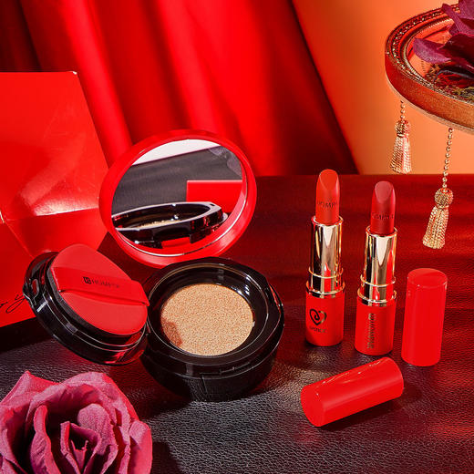 【粉丝福利❗️情丝结彩妆礼盒套装】红色礼盒点燃热烈挚爱，情丝结彩全是锁爱一生！口红唇膏气垫BB霜遮盖瑕疵修饰肤色套盒送情人节礼物 商品图1
