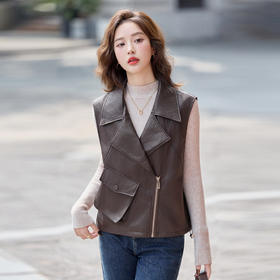 WAY8103早秋新款设计感皮衣马甲外套女2025韩版街头机车夹克小个子马甲