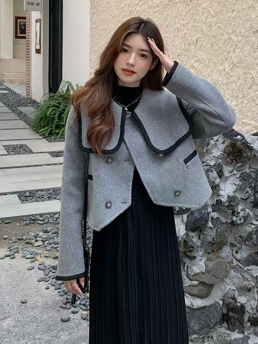 12.12错过没有！清货不退【高端系列】手工定制6303款70%羊毛➕莱赛尔海军领短款双面尼外套-喜出 商品图2