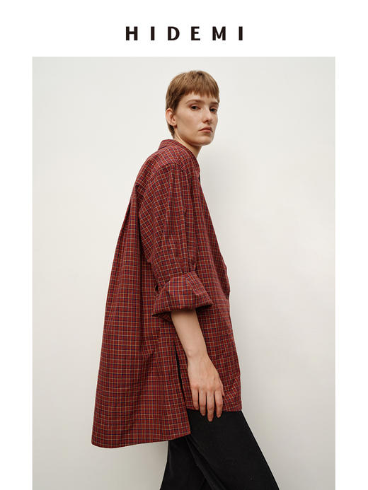 HIDEMI 进口自然棉色织格纹极简廓形经典款宽松知识分子衬衫 商品图3