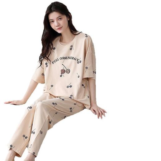 【带胸垫】全棉短袖长裤睡衣 夏季可外穿休闲女士家居服套装 商品图4