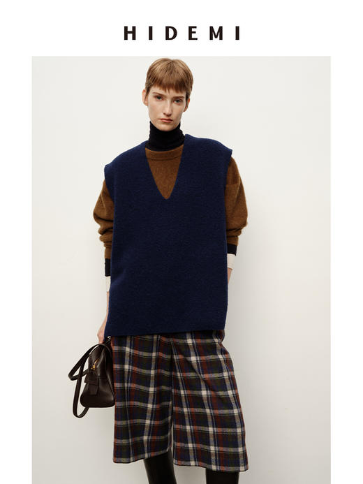 HIDEMI 进口澳洲羊毛圈圈绒夹花混纺纱线v领大廓形多穿马夹背心 商品图3