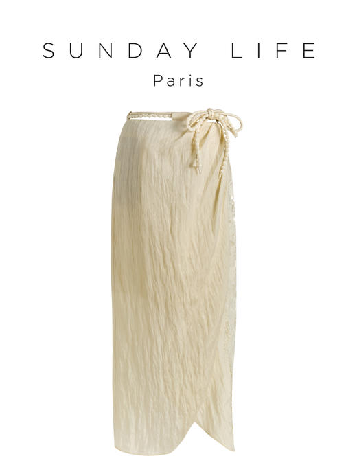 蕾丝拼接乳光白褶皱肌理半裙 商品图5