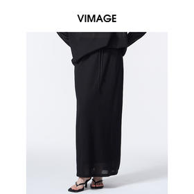 VIMAGE纬漫纪通勤百搭休闲高腰莱赛尔黑色直筒2025秋季新款半身裙V2406101