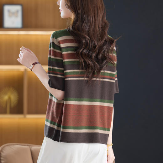 中袖T恤条纹半袖小衫，时尚洋气妈妈圆领针织衫上衣CC-5-6520 商品图3
