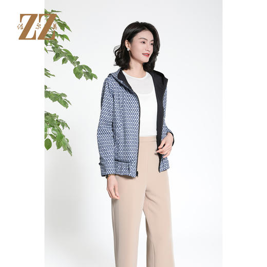 佐尔美秋季上新几何印花连帽显高显瘦百搭休闲上衣女M43FD13 商品图1