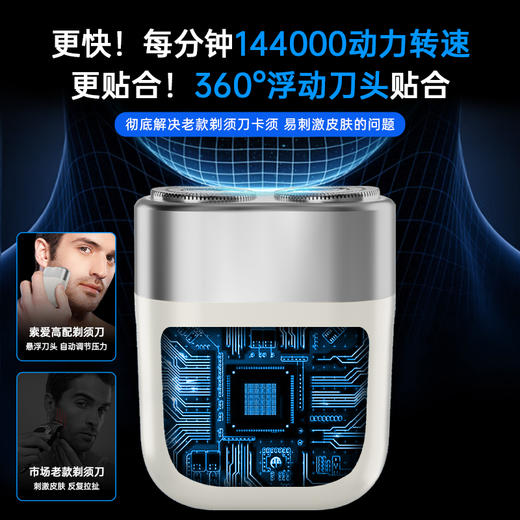 【索爱双刀头电动剃须刀 V88（送手提袋）】  七夕限定·男友礼物首选！！✅ 锌合金材质机身，颜值爆表  ✅ 360度双环浮动双刀头，紧贴脸部轮廓，干净利落 商品图3