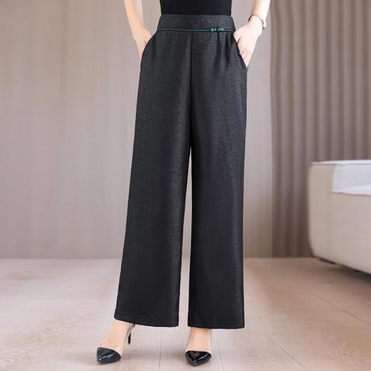 KQL 422H5305休闲裤松紧腰宽松大码高腰垂感阔腿裤 商品图0