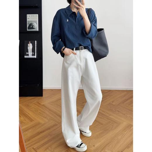 早秋衬衫 小兔刺绣长袖POLO衬衫 提花暗纹在阳光下若隐若现 半开襟POLO领修饰颈部线条 商品图1