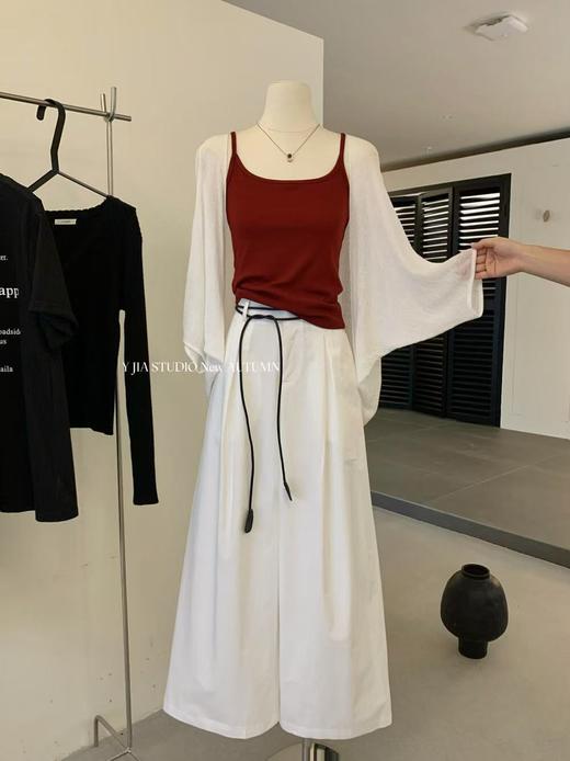 【GZ】无忧购蝙蝠袖天丝防晒开衫+纯色吊带背心+宽松慵懒松弛感休闲裤套装(配腰绳) 8206（截单后3-5天发货) 商品图12