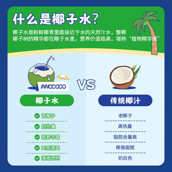 INNOCOCO泰国进口100%椰子水330ml*24瓶青椰果汁椰子水整箱补充电解质 /水饮冲调 /饮料 /果蔬汁/饮料 商品图4
