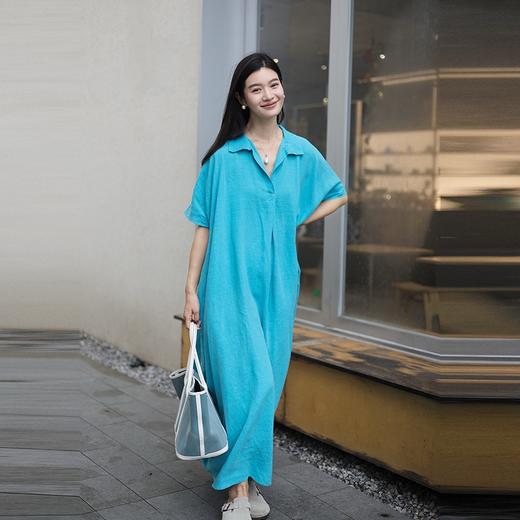 绽放女装553朵/高端汉麻水果酵素洗V领翻领设计感七分袖连衣裙女 商品图3