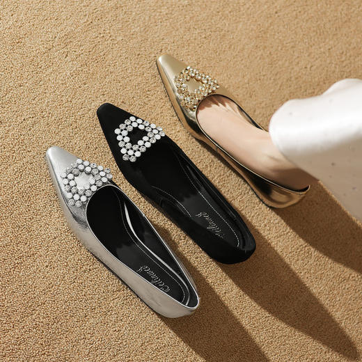 【预售5天】法式方头水钻方扣浅口低粗跟单鞋女士秋季新款小皮鞋OL工作鞋ZF&25171 商品图4