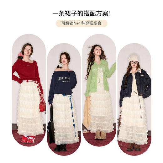 三彩独醒2025秋季新款蓬蓬网纱半身裙长裙蛋糕裙A字裙F 商品图3