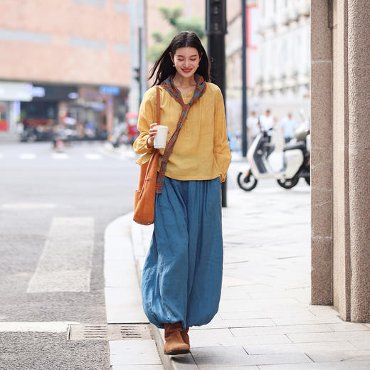 绽放176朵/高级质感色织亚麻宽松文艺衬衫 商品图1