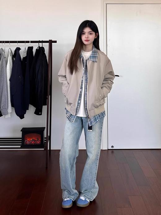 【美式Cleanfit假两件翻领夹克外套】春秋季新款 宽松潮流内搭格子上衣 商品图1