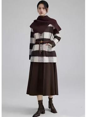 【高端系列】305款90%高支丝光羊毛➕苏丽绒格子双面尼大衣-喜出