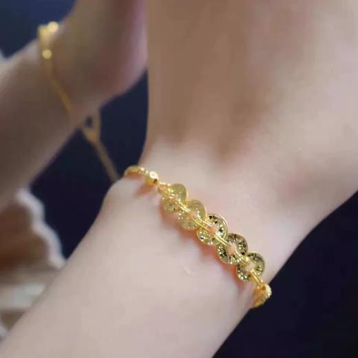 六鑫珠宝 碎冰冰五帝钱币手链 s925银镀金 商品图1