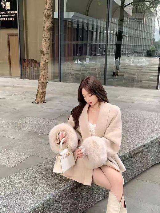 【高端系列】真狐狸毛-手工定制F39款90%羊毛➕10%羊驼绒韩版羊毛双面尼大衣-喜出 商品图5