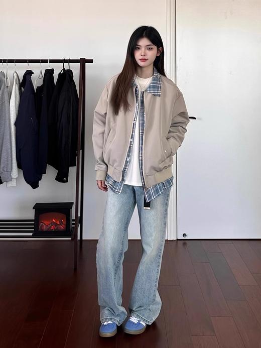 【美式Cleanfit假两件翻领夹克外套】春秋季新款 宽松潮流内搭格子上衣 商品图2