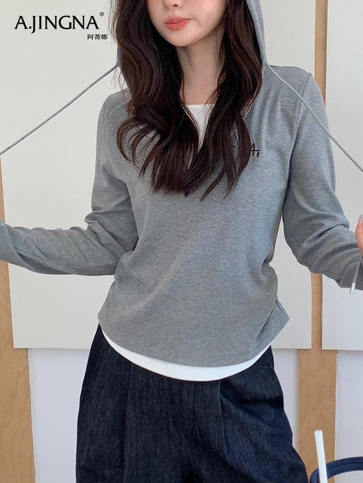 【超值秒杀】阿菁娜俏皮减龄撞色设计百搭假两件连帽衫F30Q302028 商品图3