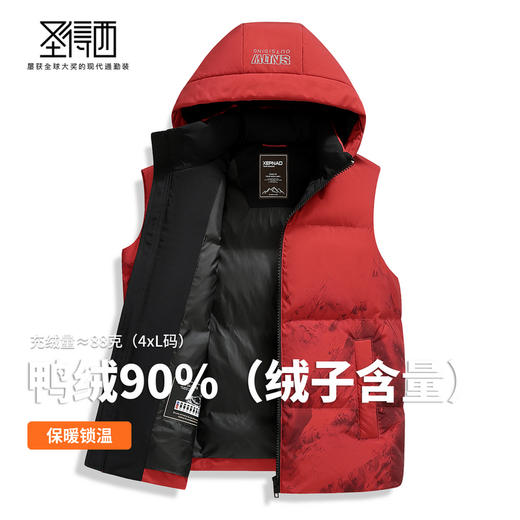 【含鸭绒】圣得西泼墨印染羽绒马甲2025秋新款可脱卸帽保暖背心男 商品图3