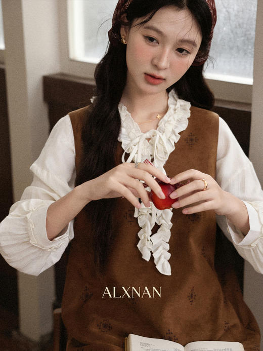 鹿向南「文艺庄园」波西米亚风连衣裙女秋新款无袖短款咖色背心裙 商品图4