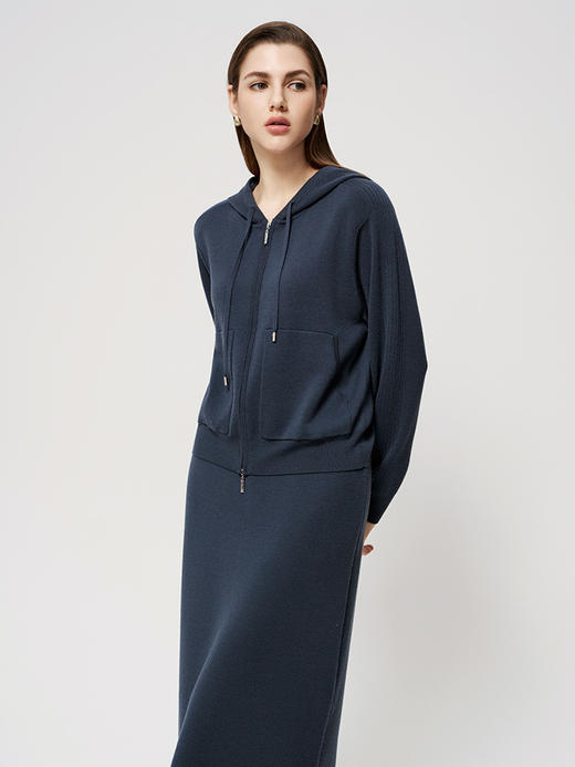 【连帽针织开衫外套】25年秋冬新品女士100%羊毛时尚休闲运动外套 商品图1